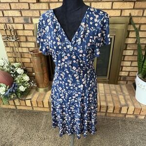 Kaileigh Blue Floral Wrap Dress Women's Size Large